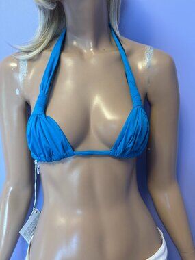 LA PERLA TURQUOISE MICRO STRING DRAPE TRIANGLE BIKINI TOP  NWT 38 B $250